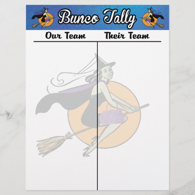 Bunco Tally Score Sheet Witze Oktober Thema (Vorderseite)