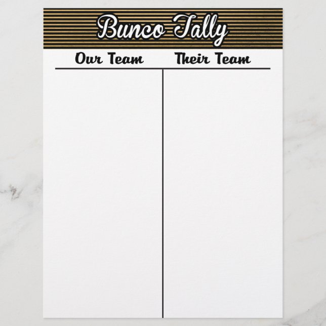 Bunco Tally Sheet - Schwarzer und goldener Streife (Vorderseite)