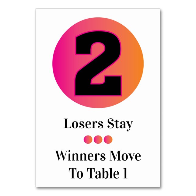 Bunco-Tischkarten-Set - Kreis 2 Tischnummer (Vorderseite)