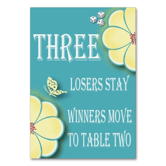 Bunco-Tischtafelkarte Nr. 3 der Gelben Frühlingssä Tischnummer (Vorderseite)