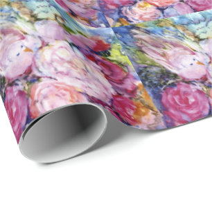 Bündel der rosa Blumen und des rosa Vogels Geschenkpapier