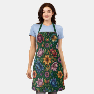 Bündel farbenfroher Blumen auf Grün Schürze