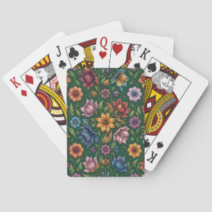 Bündel farbenfroher Blumen auf Grün Spielkarten