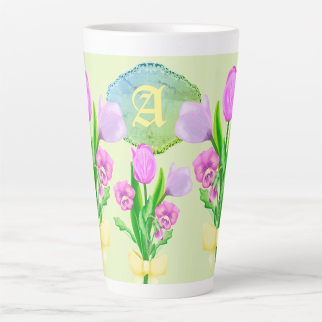 Bündel Frühlingsblumen Custom Monogram Milchtasse (Vorderseite)