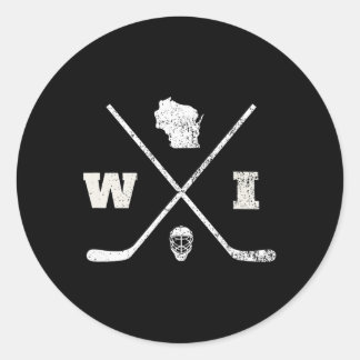 Bundesstaat Wisconsin Vintage-Hockey Runder Aufkleber