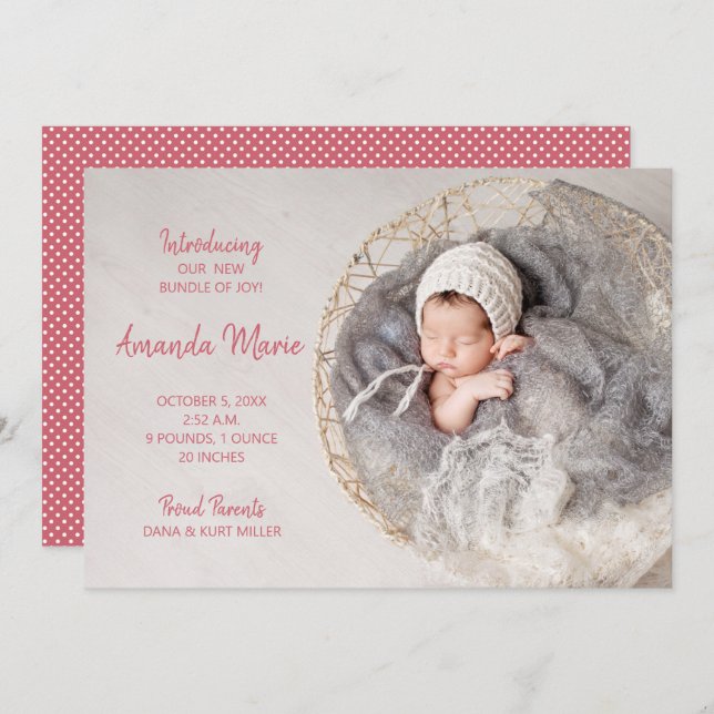 Bundle of Joy Baby Girl Foto Geburtsankündigung (Vorne/Hinten)