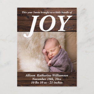 Bundle of Joy Rustic Wood New Baby Weihnachts-Foto Postkarte