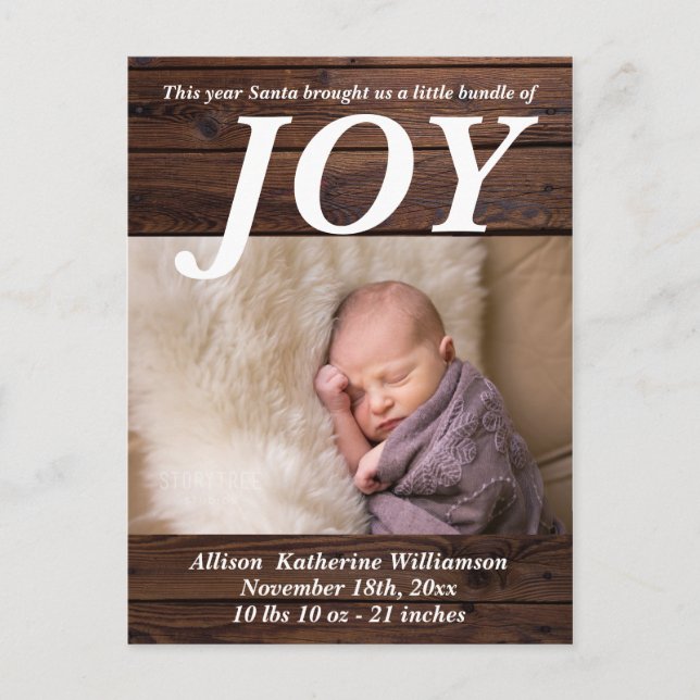 Bundle of Joy Rustic Wood New Baby Weihnachts-Foto Postkarte (Vorderseite)