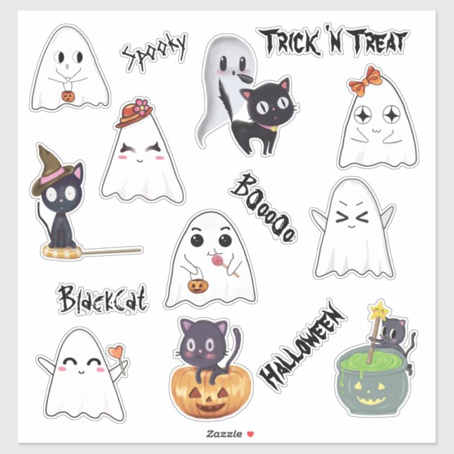 Bundle Spooky Ghost Black Cat Halloween Aufkleber (Blatt)