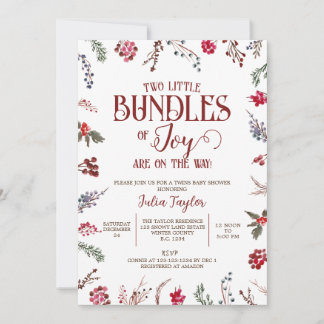 Bundles of Joy, Berries & Holly Twins Baby Shower Einladung