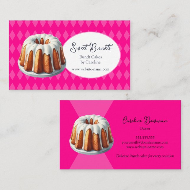 Bundt Cake Bakery in Hot Pink Visitenkarte (Vorne/Hinten)