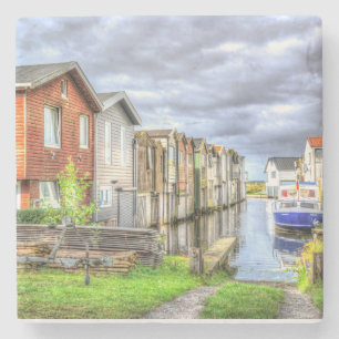 Bungalow Hafen Landschaft des Scenary Boat Steinuntersetzer