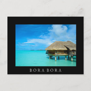Bungalow mit Überwasser, Bora Bora, schwarzer Text Postkarte