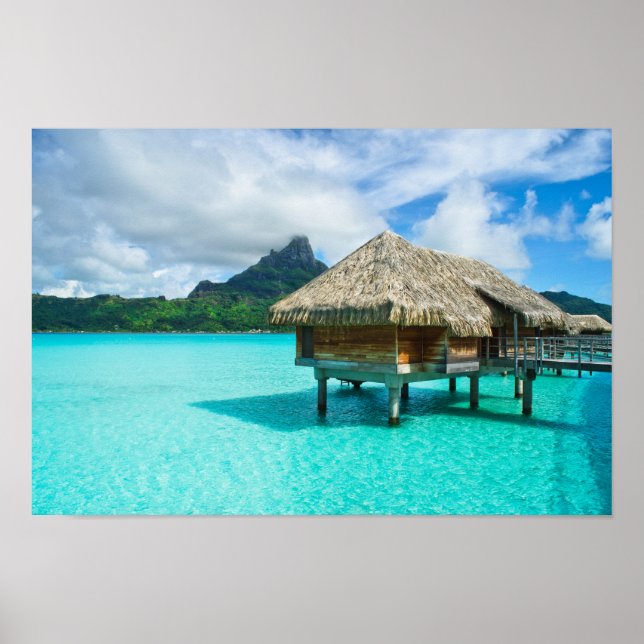Bungalow mit Überwasser, Plakatdruck von Bora Bora Poster (Vorne)