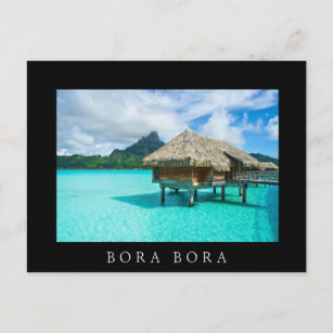 Bungalow über Wasser, Bora Bora, schwarzer Text au Postkarte