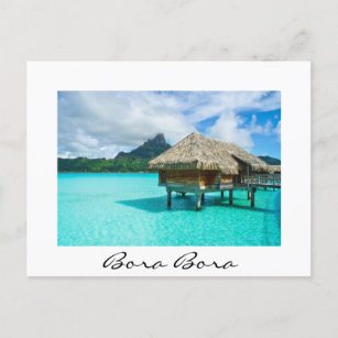 Bungalow über Wasser, Bora Bora, weiße Postkarte