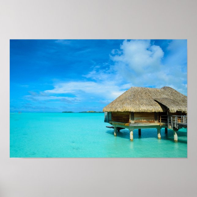 Bungalows mit Blick auf Bora Bora Poster (Vorne)