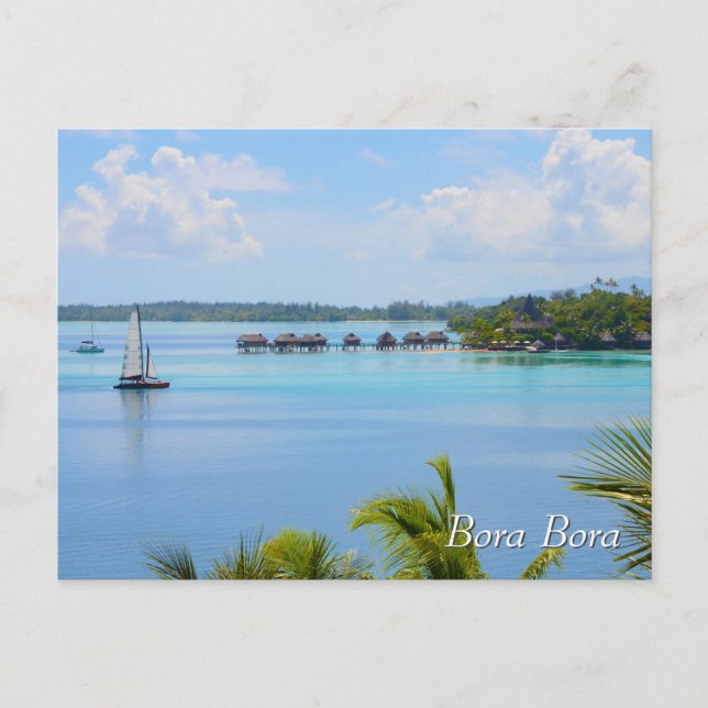 Bungalows und Schiff in Bora Bora Postkarte (Vorderseite)