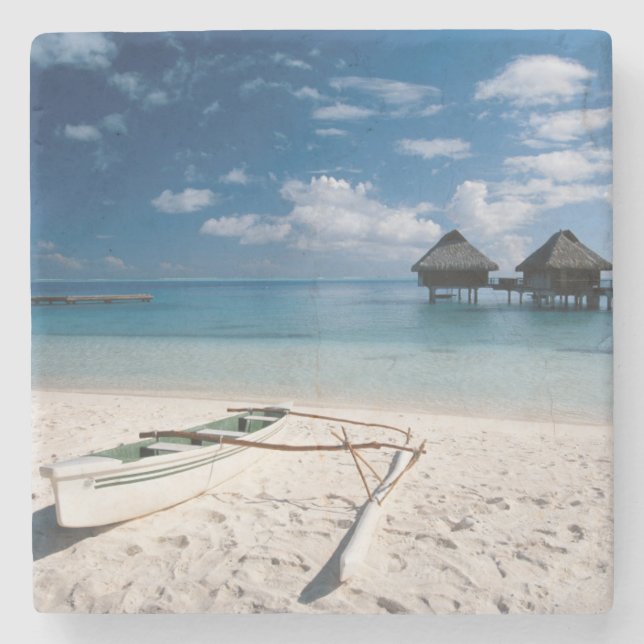 Bungalows vom Strand Motu Toopua Steinuntersetzer (Vorderseite)