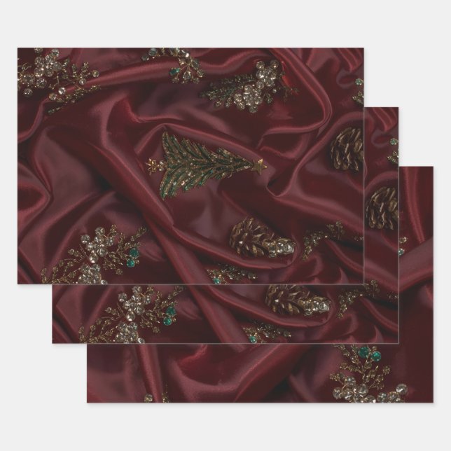 Bungundy Silk-Look Diamond Encrusted Geschenkpapier Set (Set)