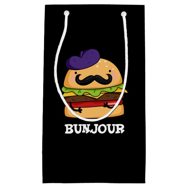 Bunjour Funny French Burger Bun Pun Dark BG Kleine Geschenktüte (Vorderseite)