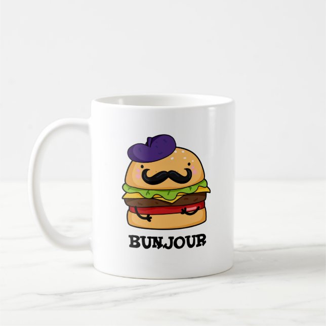 Bunjour Funny French Burger Bun Pun Kaffeetasse (Links)