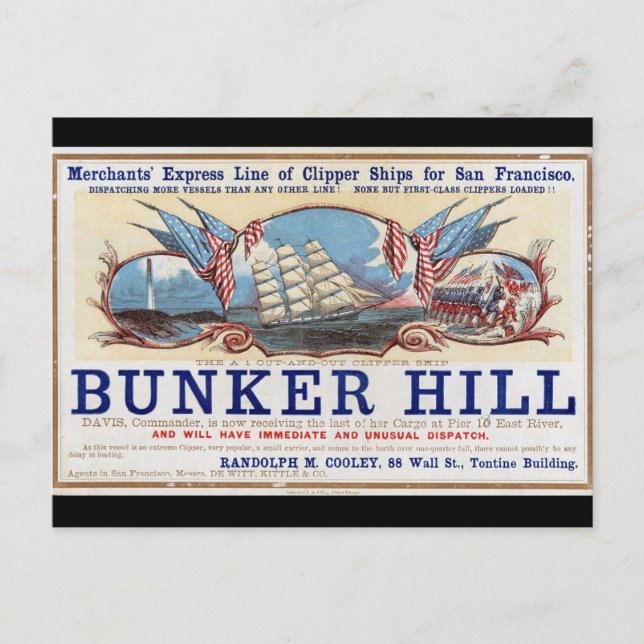 Bunker Hill Clipper Segelschiff 1853 Postkarte (Vorderseite)