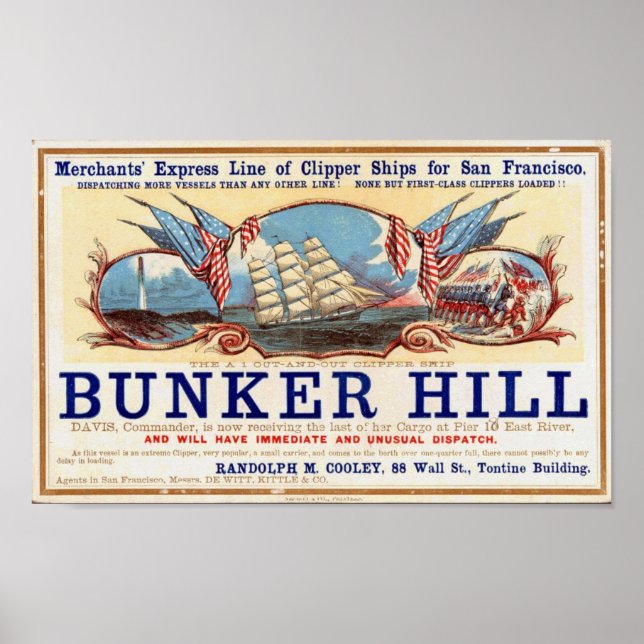 Bunker Hill Clipper Ships für San Francisco Poster (Vorne)