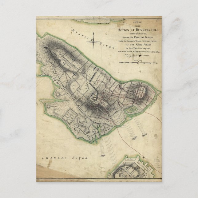 Bunker Hill Revolutionary War Map (17. Juni 1775) Postkarte (Vorderseite)
