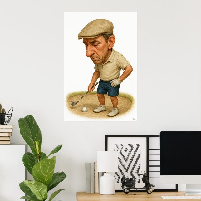 Bunker Trouble - Golf Art Print Poster (Heimbüro)