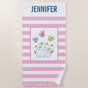 Bunnie Blume & Butterfliegen Personalisiert Strandtuch