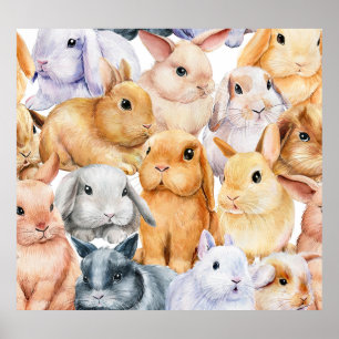 Bunnies Aquarelltiere Poster
