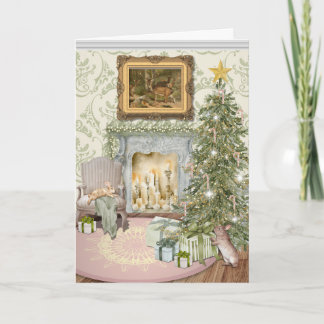 Bunnies Celebrating Christmas Folded Greeting Card Karte