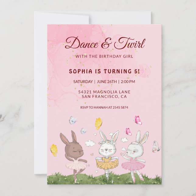 Bunnies Dance und Twirl Birthday Einladung (Vorderseite)
