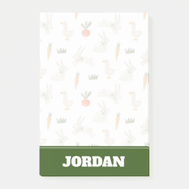 Bunnies & Ducks auf dem Bauernmuster Post-it Klebezettel (Vorderseite)