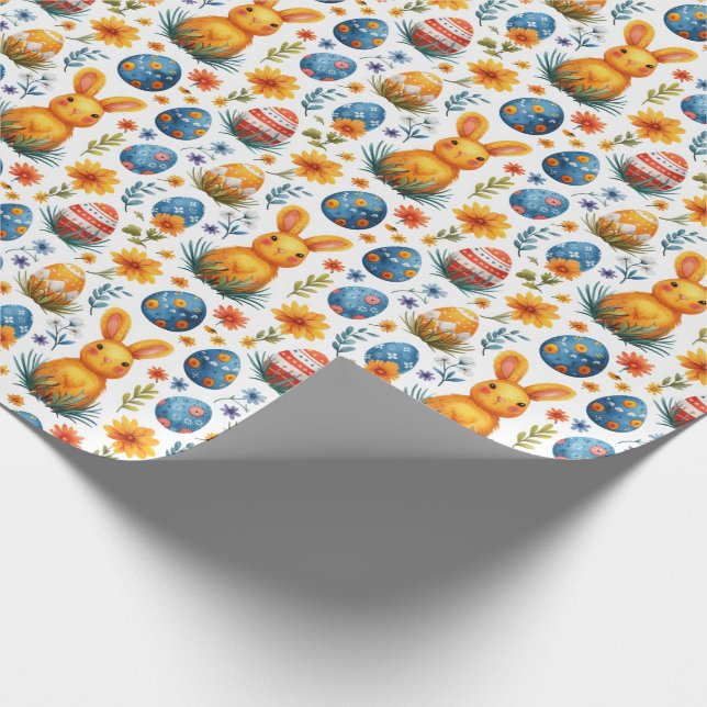Bunnies, Eier und Blume - Ostern Geschenkpapier (Ecke)