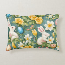 Bunnies, Frühlingsblumen und Ostereier. Malerei Dekokissen