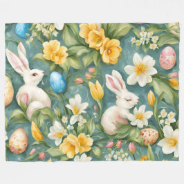 Bunnies, Frühlingsblumen und Ostereier. Malerei Fleecedecke