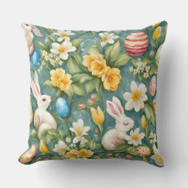 Bunnies, Frühlingsblumen und Ostereier. Malerei Kissen