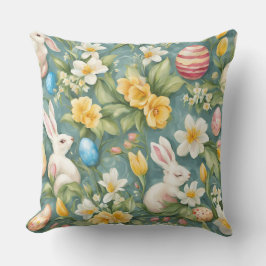 Bunnies, Frühlingsblumen und Ostereier. Malerei Kissen