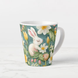 Bunnies, Frühlingsblumen und Ostereier. Malerei Milchtasse