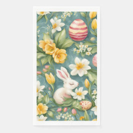 Bunnies, Frühlingsblumen und Ostereier. Malerei Serviette