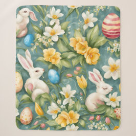 Bunnies, Frühlingsblumen und Ostereier. Malerei Sherpadecke