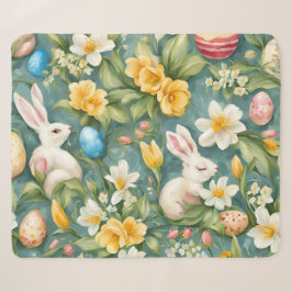 Bunnies, Frühlingsblumen und Ostereier. Malerei Sherpadecke