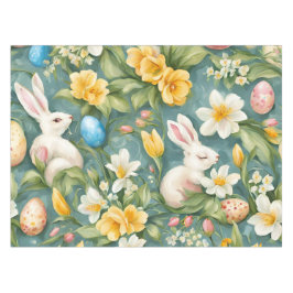 Bunnies, Frühlingsblumen und Ostereier. Malerei Tischdecke