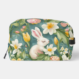 Bunnies, Frühlingsblumen und Ostereier. Malerei Waschbeutel