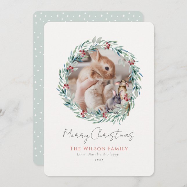 Bunnies Greenery Wreath Foto Weihnachten (Vorne/Hinten)