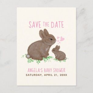 Bunnies Hearts Girl Babydusche Save the Date Ankündigungspostkarte