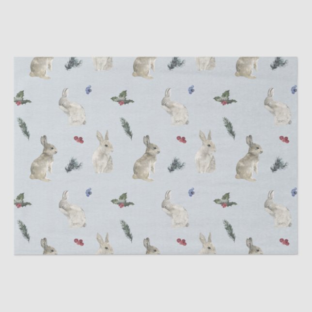 Bunnies, Holly und Berries Blue Seidenpapier (Vorderseite)