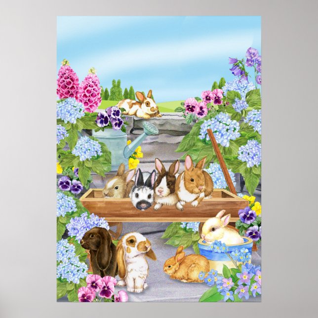 Bunnies im Garten Poster (Vorne)